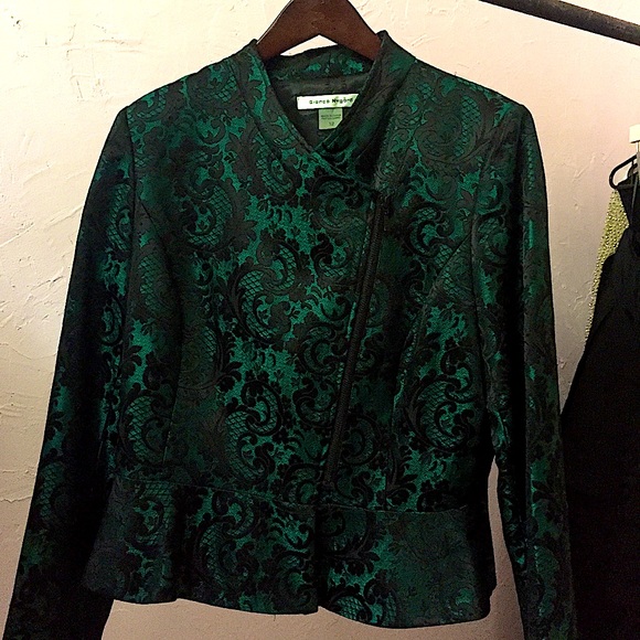 Bianca Nygard Sexy Black+Green Paisly Blazer New - Picture 5 of 16
